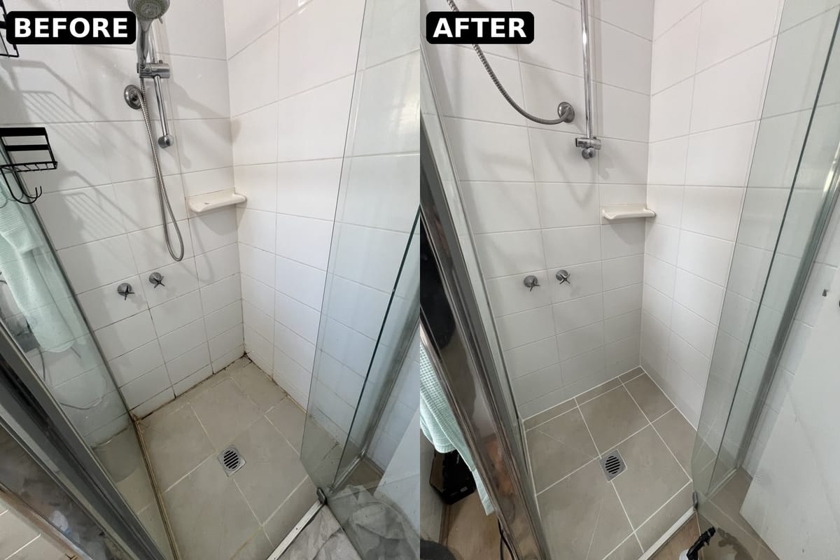 Luxury master ensuite bathroom porcelain tile alignment and clean grout finish